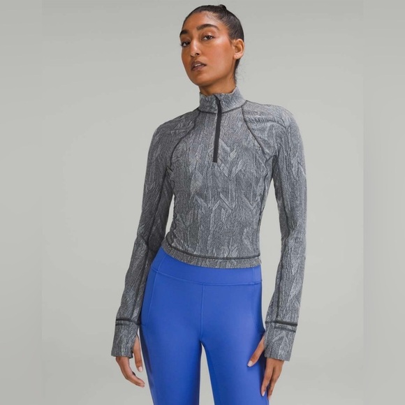 Lululemon Its Rulu Run Cropped Half Zip Size 12 Long Sleeve Shirt Grey - Picture 2 of 16